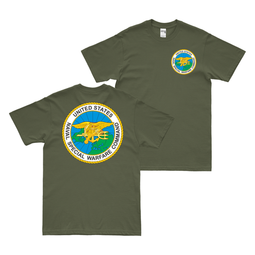 Double-Sided Naval Special Warfare Command (NSW) T-Shirt Tactically Acquired Military Green Small 