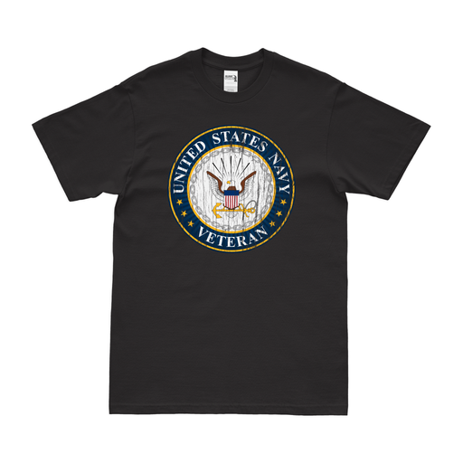 Distressed U.S. Navy Veteran Logo Emblem Crest T-Shirt Tactically Acquired Small Black 