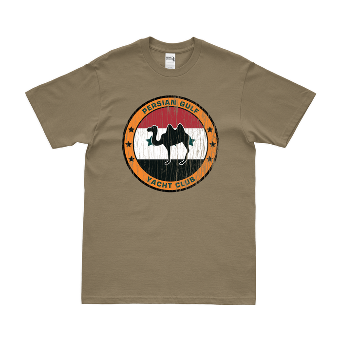 Distressed U.S. Navy Persian Gulf Yacht Club T-Shirt Tactically Acquired Small Coyote Brown 