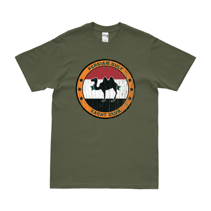 Distressed U.S. Navy Persian Gulf Yacht Club T-Shirt Tactically Acquired Small Military Green 