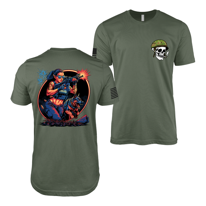 Police Officer Pin-Up Girl Rae T-Shirt Tactically Acquired Military Green Small