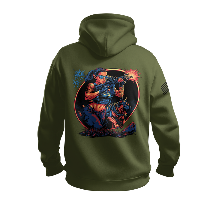 Police Officer Pin-Up Girl Rae Hoodie Tactically Acquired Military Green Small
