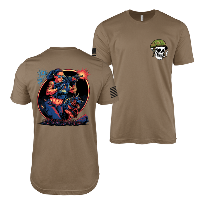 Police Officer Pin-Up Girl Rae T-Shirt Tactically Acquired Woodland Brown Small