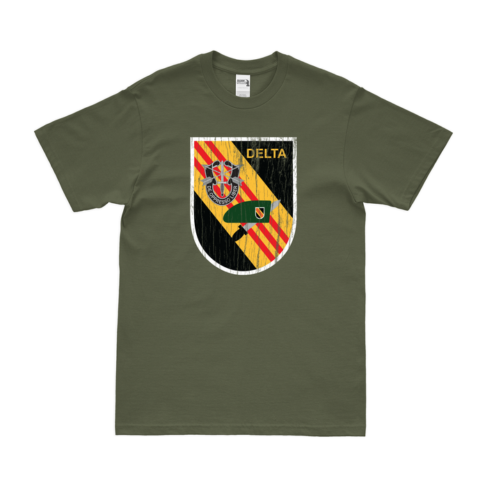Distressed Project DELTA 5th SFG Vietnam War T-Shirt Tactically Acquired Small Military Green 
