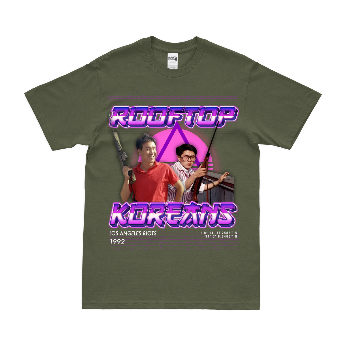 Commemorates L.A.'s "Rooftop Koreans" 1992 Korean-American Resilience T-Shirt Tactically Acquired Military Green Small 