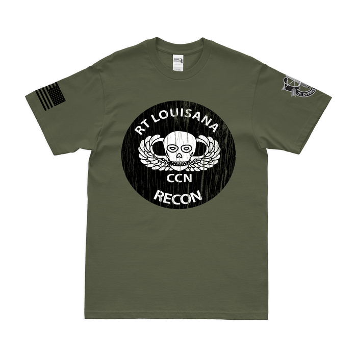 RT Louisiana MACV-SOG Vietnam War T-Shirt Tactically Acquired Military Green Distressed Small