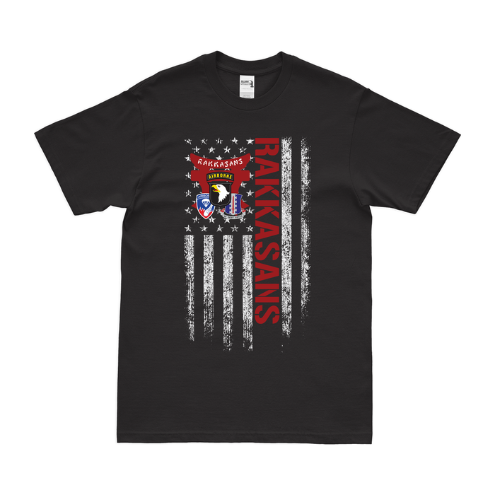 187th Airborne Infantry 'Rakkasans' American Flag T-Shirt Tactically Acquired Black Small 