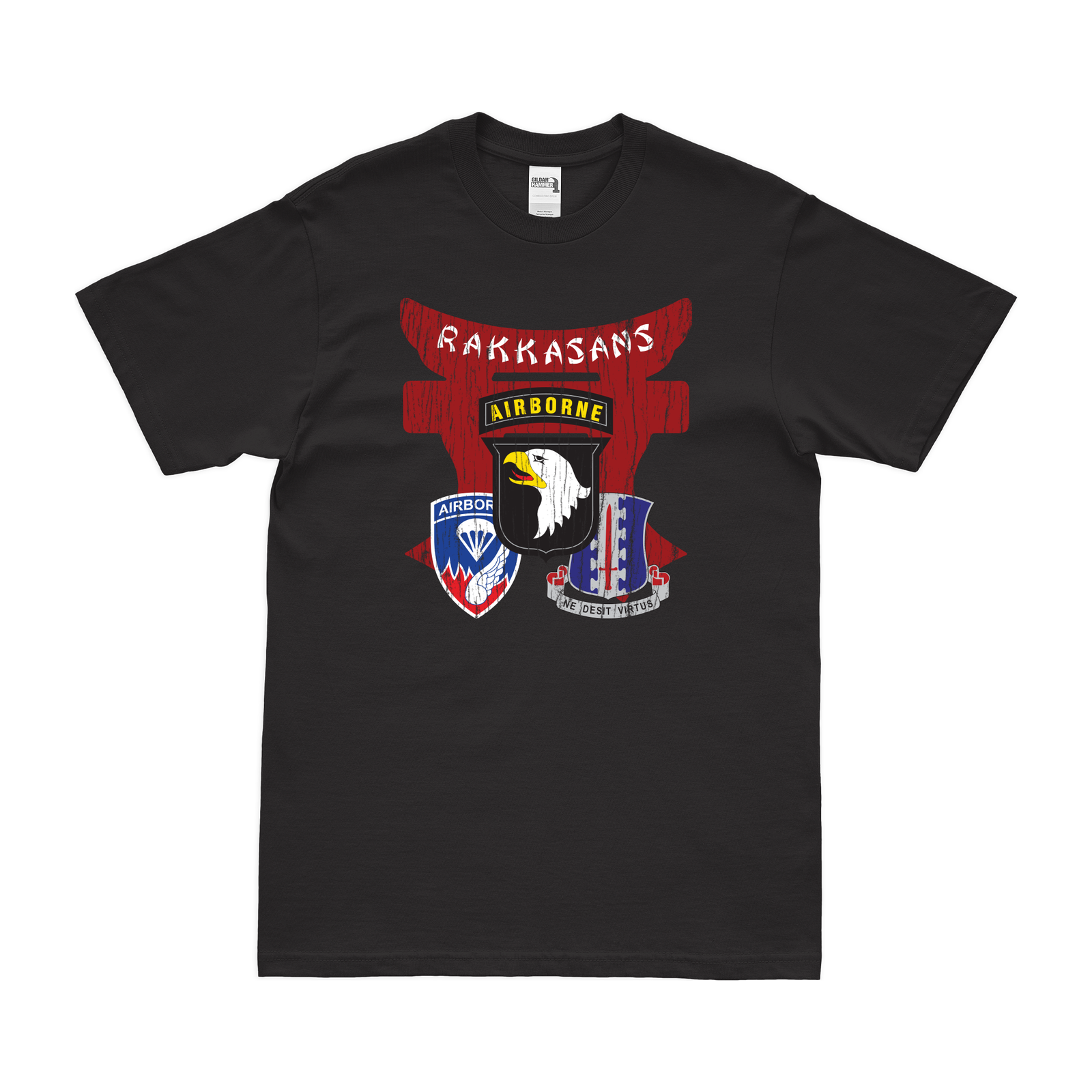 187th Airborne Infantry 'Rakkasans' 101st Airborne Tori T-Shirt Tactically Acquired Black Distressed Small