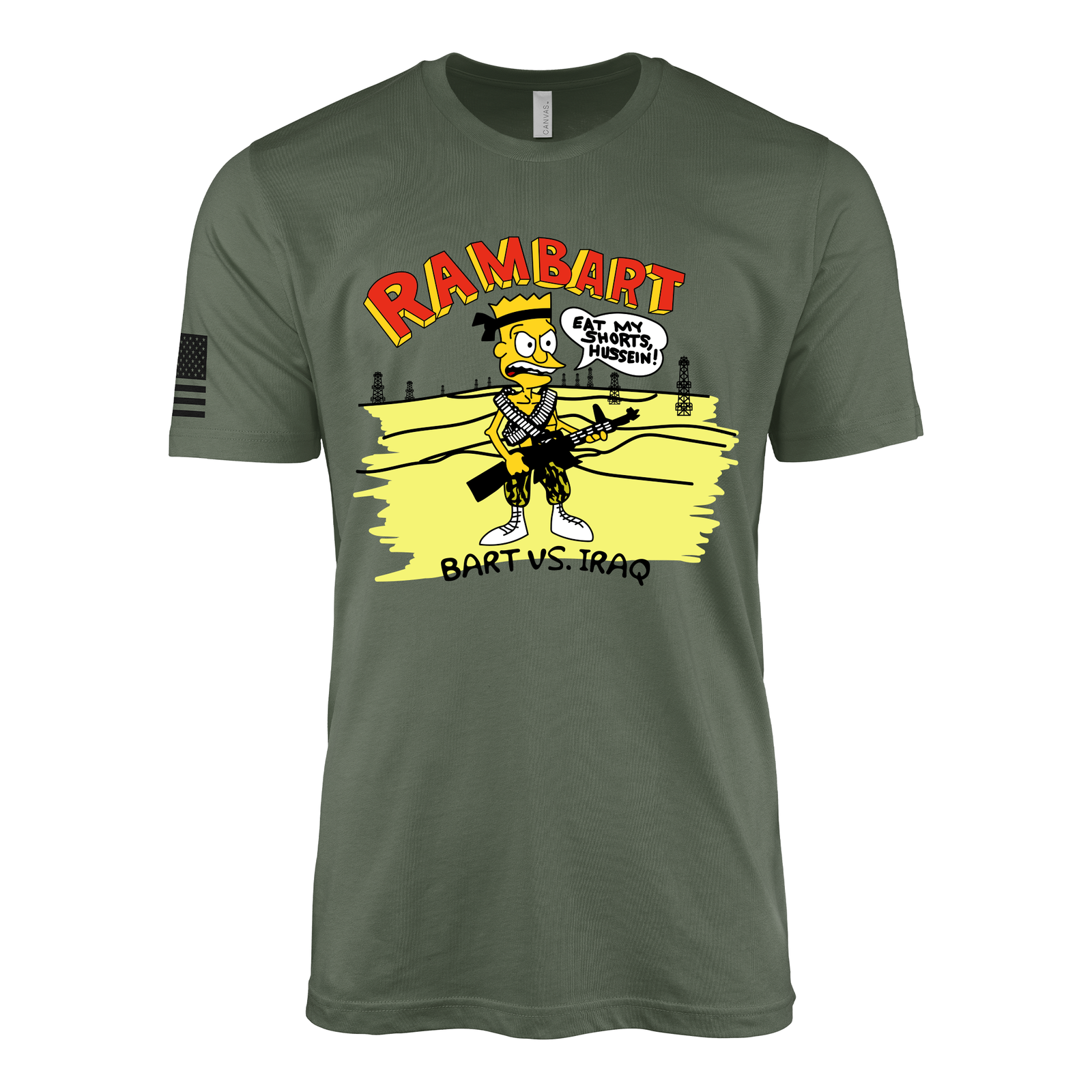 Vintage 1991 "Eat My Shorts Hussein" Bart Simpson Desert Storm T-Shirt Tactically Acquired Military Green Small