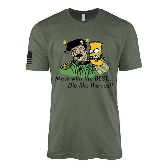 Vintage 1991 "Mess with the Best, Die Like the Rest" Bart Simpson Gulf War T-Shirt Tactically Acquired Military Green Small