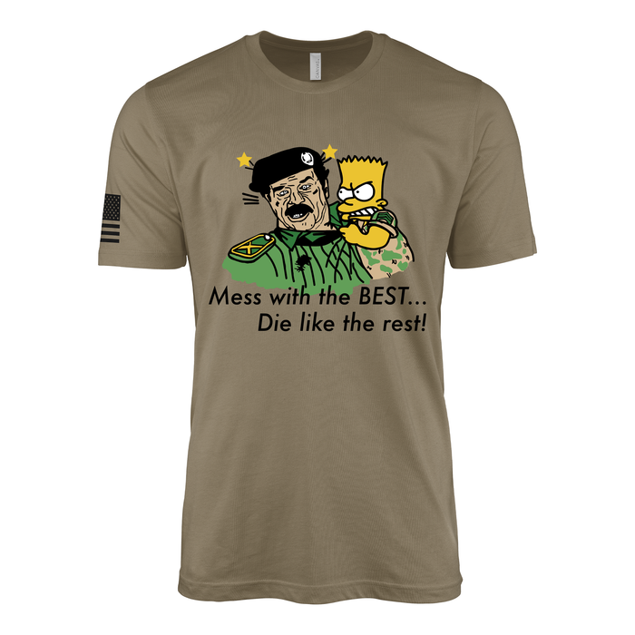 Vintage 1991 "Mess with the Best, Die Like the Rest" Bart Simpson Gulf War T-Shirt Tactically Acquired Coyote Brown Small