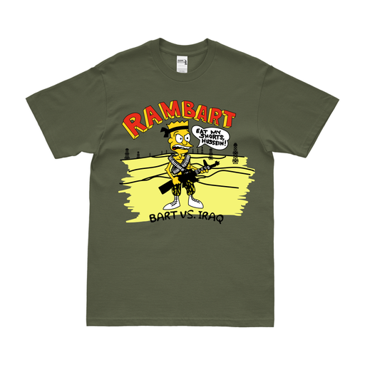 Vintage 1991 "Eat My Shorts Hussein" Bart Simpson Desert Storm T-Shirt Tactically Acquired Military Green Small 