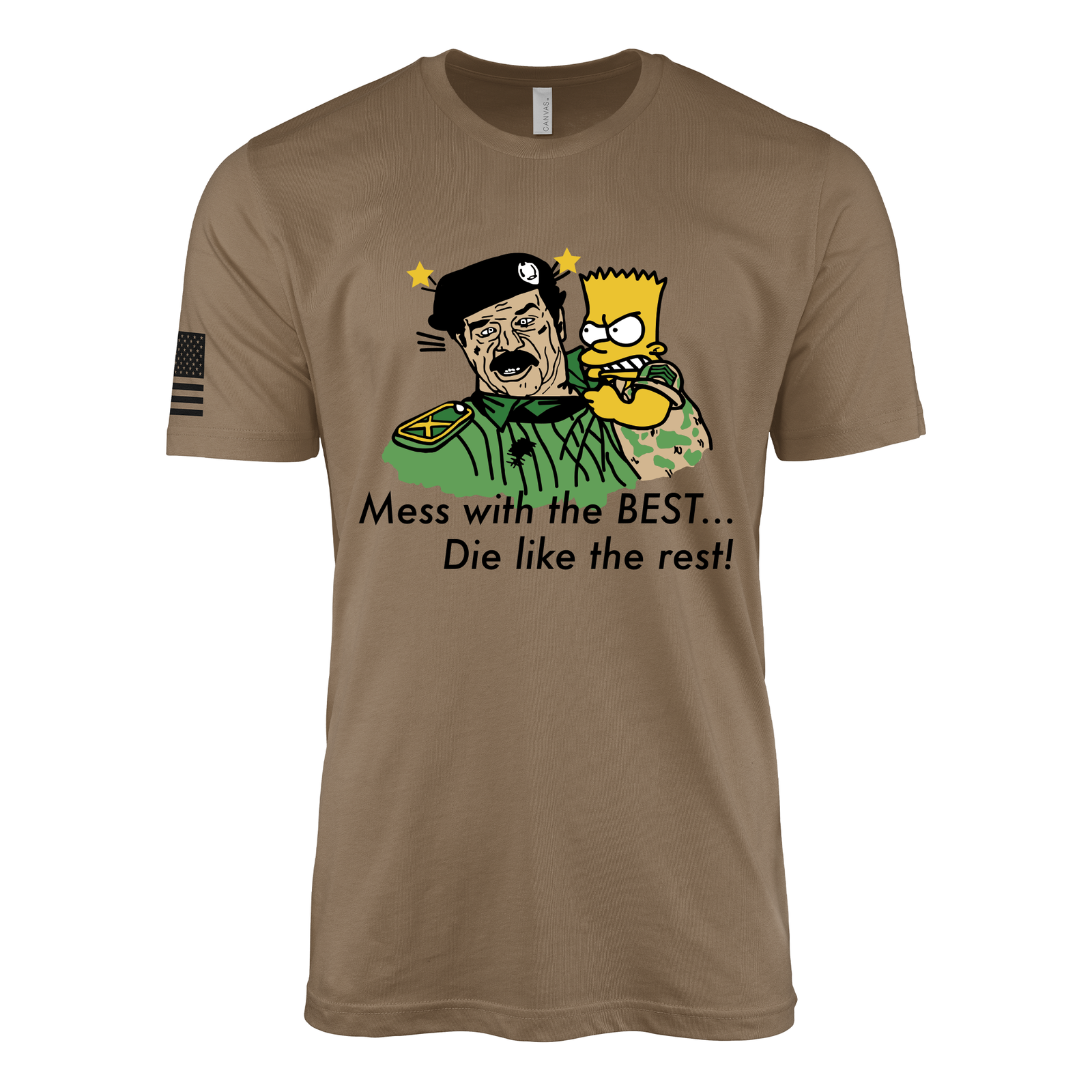 Vintage 1991 "Mess with the Best, Die Like the Rest" Bart Simpson Gulf War T-Shirt Tactically Acquired Woodland Brown Small
