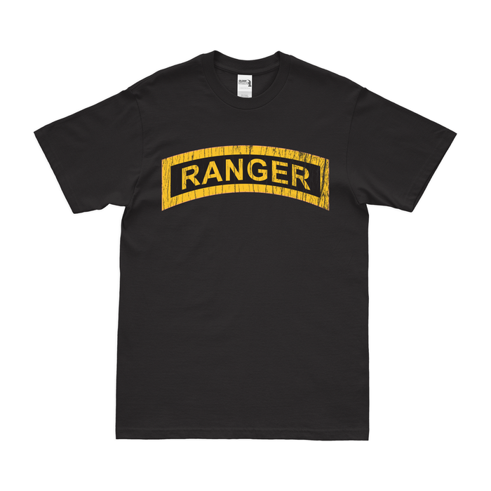 Distressed U.S. Army Ranger Tab Scroll Logo Emblem T-Shirt Tactically Acquired Small Black 