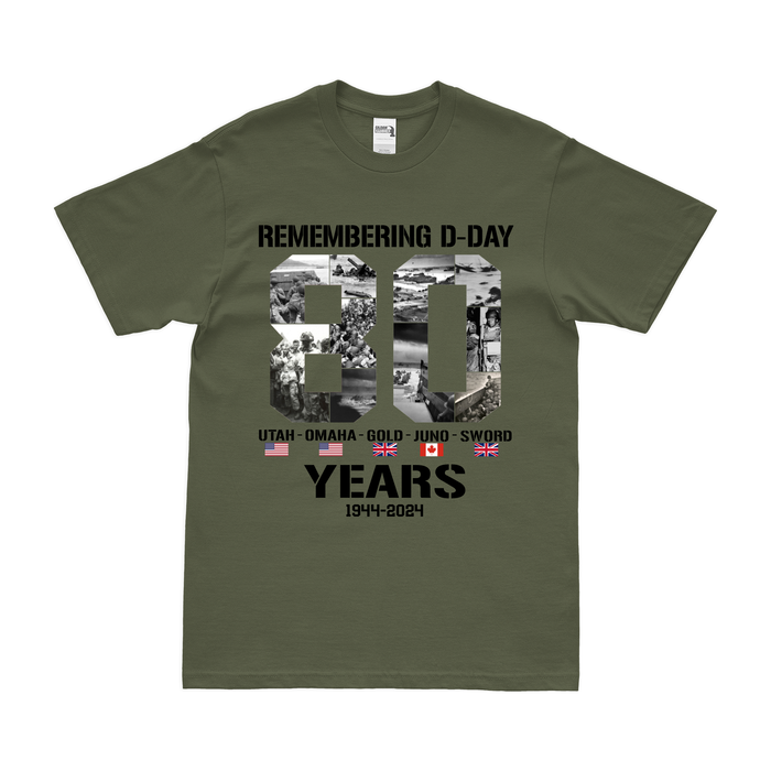 Remembering D-Day 2024 - 80th Anniversary Memorial T-Shirt Tactically Acquired Military Green Small 