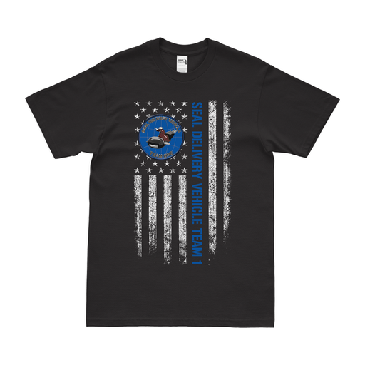 SEAL Delivery Vehicle Team 1 (SDVT-1) American Flag T-Shirt Tactically Acquired Black Small 