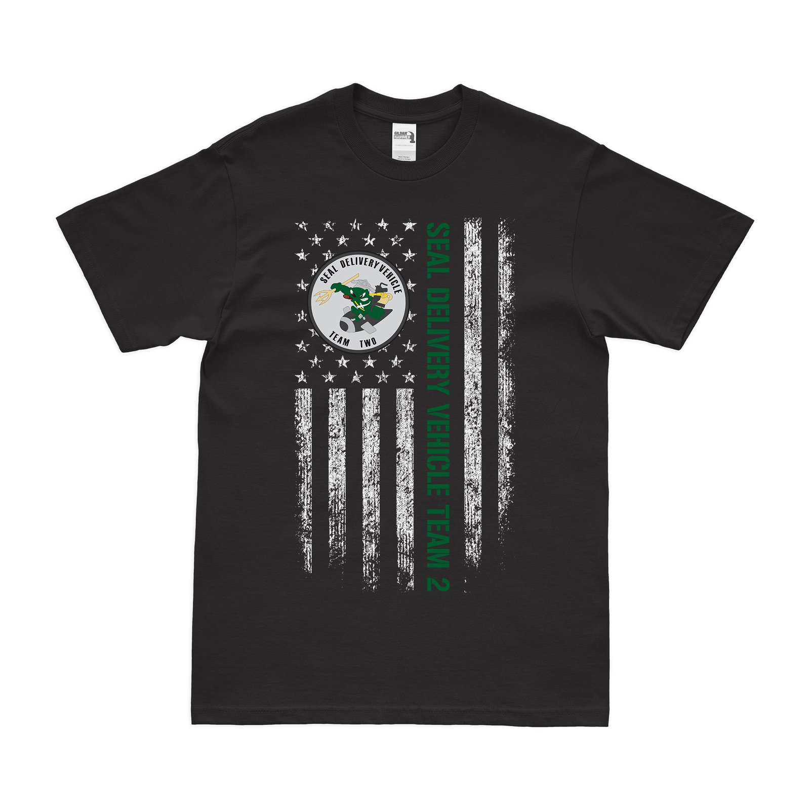 SEAL Delivery Vehicle Team 2 (SDVT-2) American Flag T-Shirt Tactically Acquired Black Small 