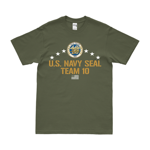 Patriotic U.S. Navy SEAL Team 10 Logo Emblem T-Shirt Tactically Acquired Military Green Small 