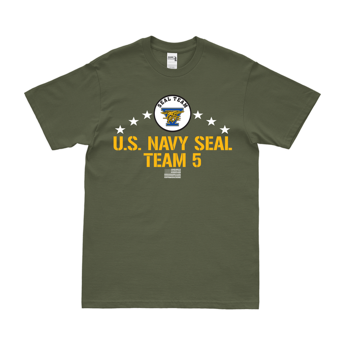 Patriotic U.S. Navy SEAL Team 5 Logo Emblem T-Shirt Tactically Acquired Military Green Small 