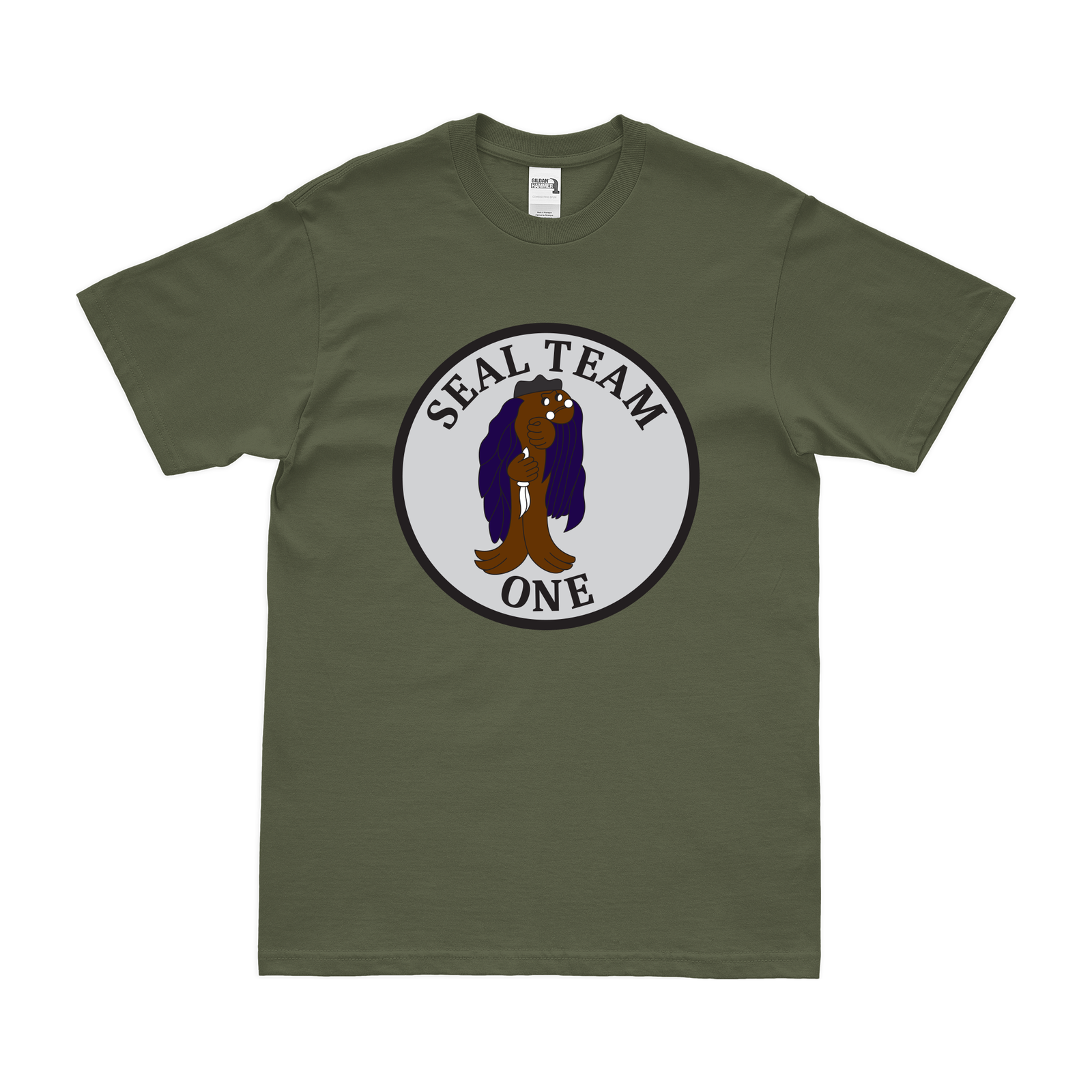 U.S. Navy SEAL Team 1 Emblem T-Shirt Tactically Acquired Military Green Clean Small