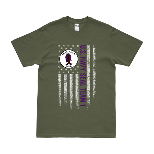 Patriotic U.S. Navy SEAL Team 1 American Flag T-Shirt Tactically Acquired Military Green Small 