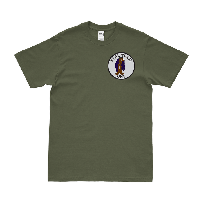 U.S. Navy SEAL TEAM 1 Left Chest Emblem T-Shirt Tactically Acquired Military Green Small 