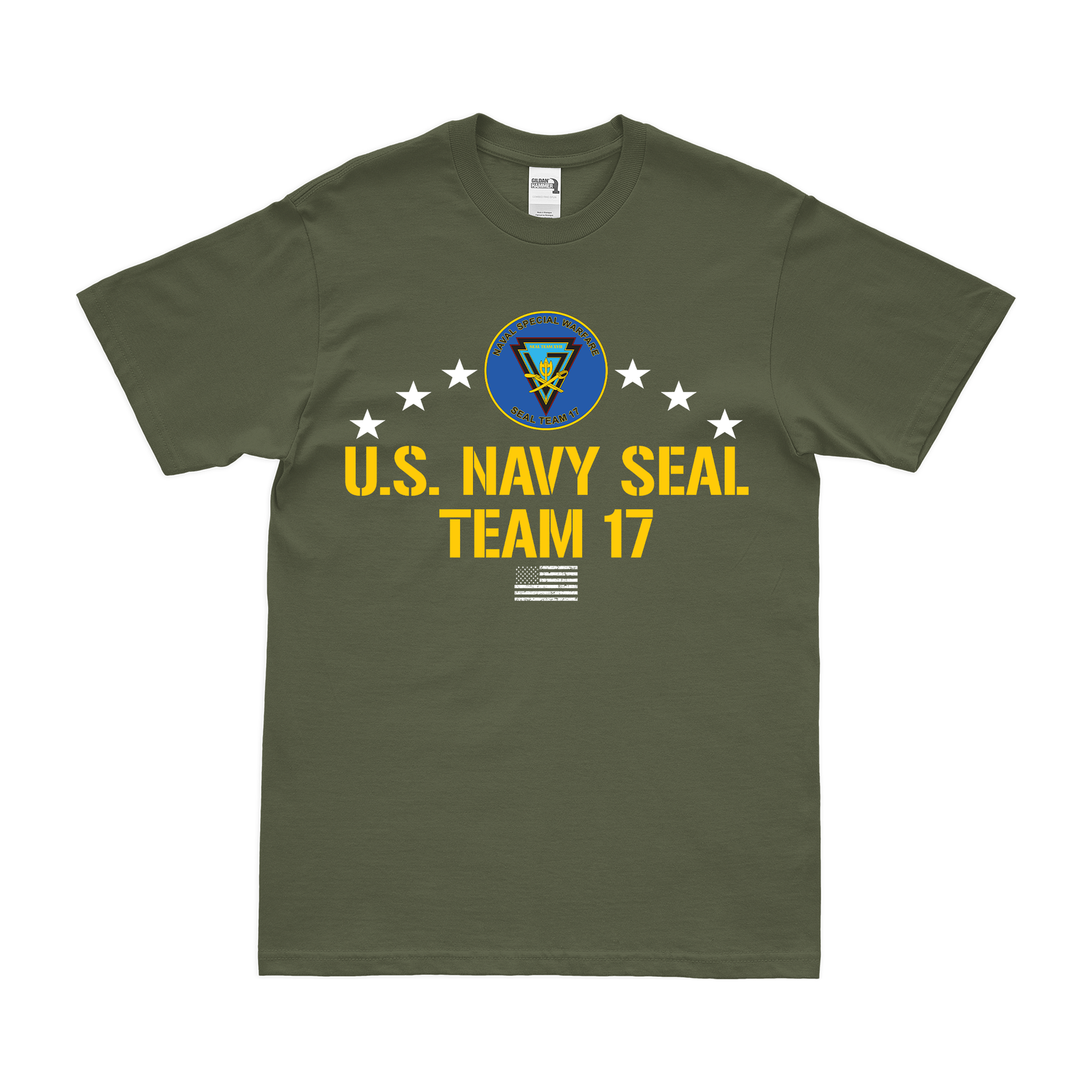 Patriotic U.S. Navy SEAL Team 17 Logo Emblem T-Shirt Tactically Acquired Military Green Small 
