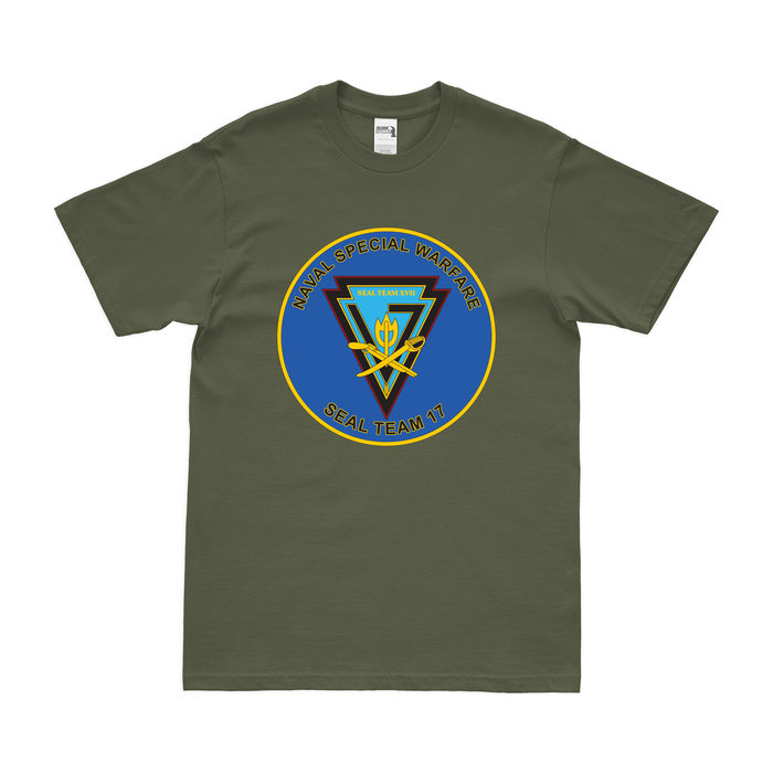 U.S. Navy SEAL Team 17 Emblem T-Shirt Tactically Acquired Military Green Clean Small