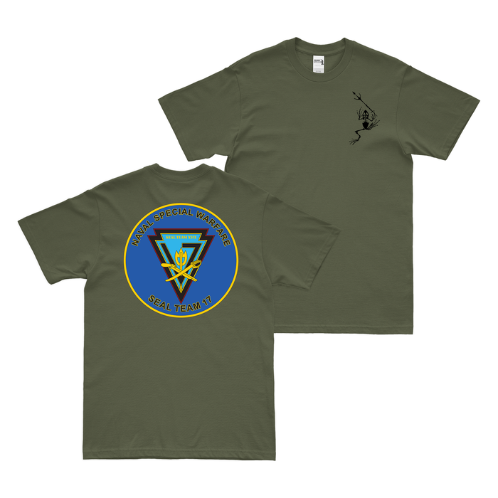 Double-Sided U.S. Navy SEAL Team 17 Frogman T-Shirt Tactically Acquired Military Green Small 