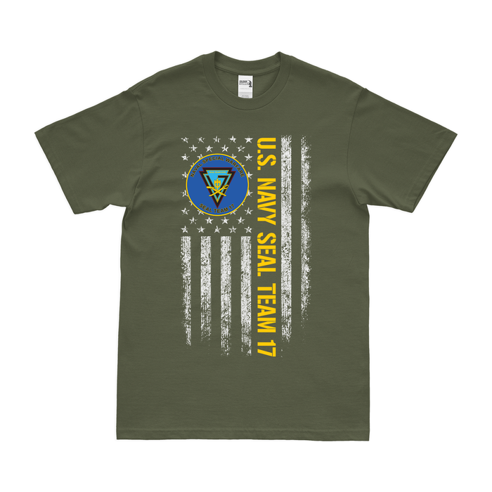 Patriotic U.S. Navy SEAL Team 17 American Flag T-Shirt Tactically Acquired Military Green Small 