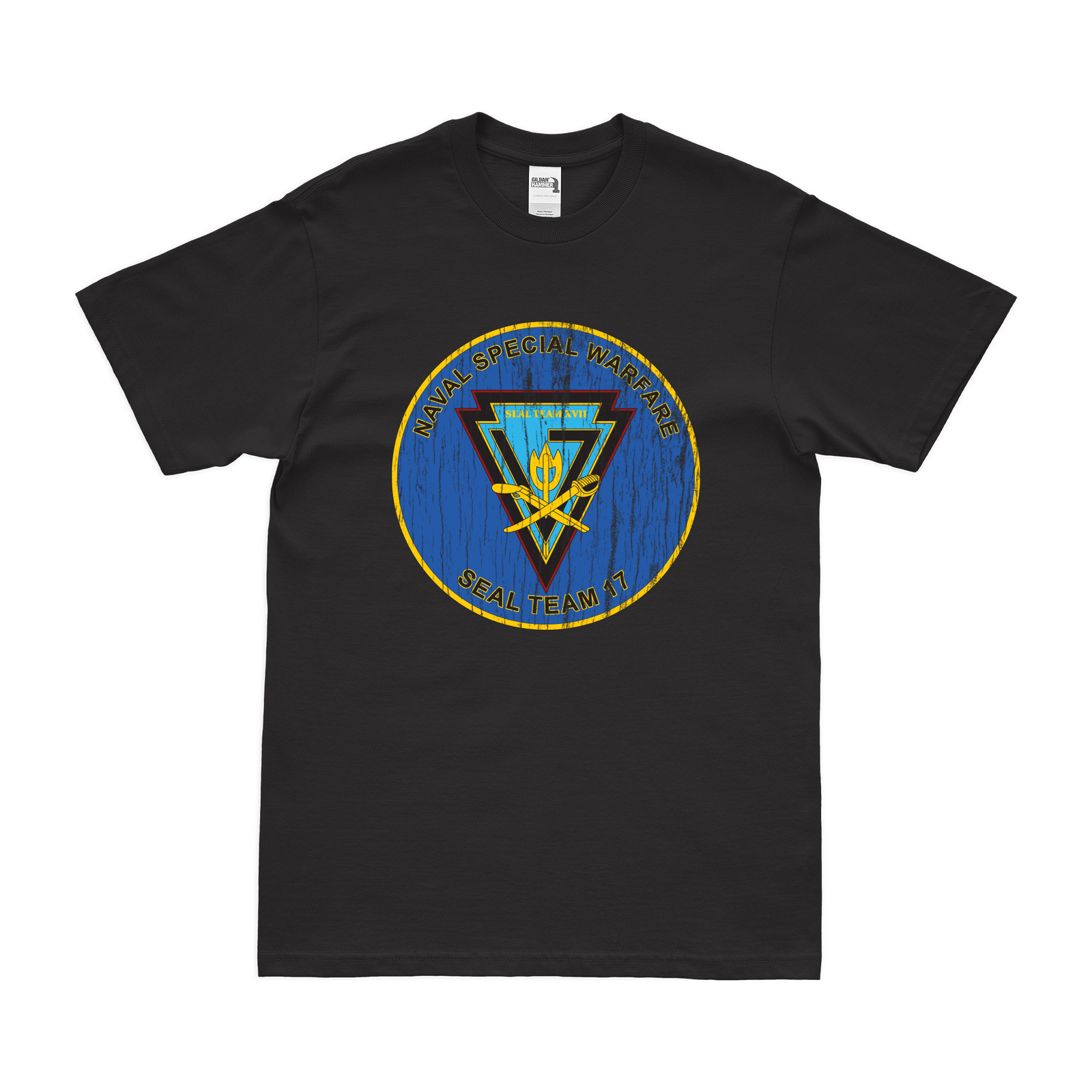 U.S. Navy SEAL Team 17 Emblem T-Shirt Tactically Acquired Black Distressed Small