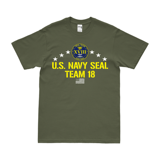 Patriotic U.S. Navy SEAL Team 18 Logo Emblem T-Shirt Tactically Acquired Military Green Small 