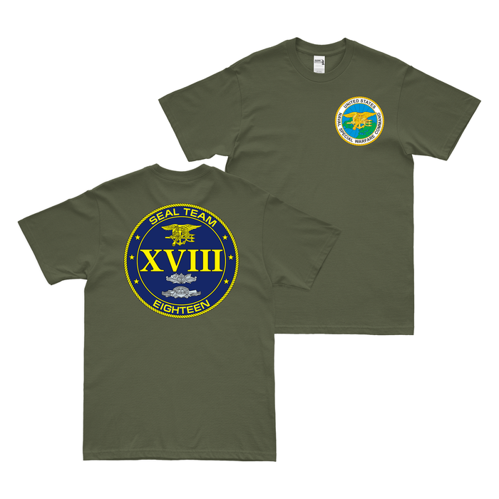 Double-Sided U.S. Navy SEAL Team 18 NSW T-Shirt Tactically Acquired Military Green Small 