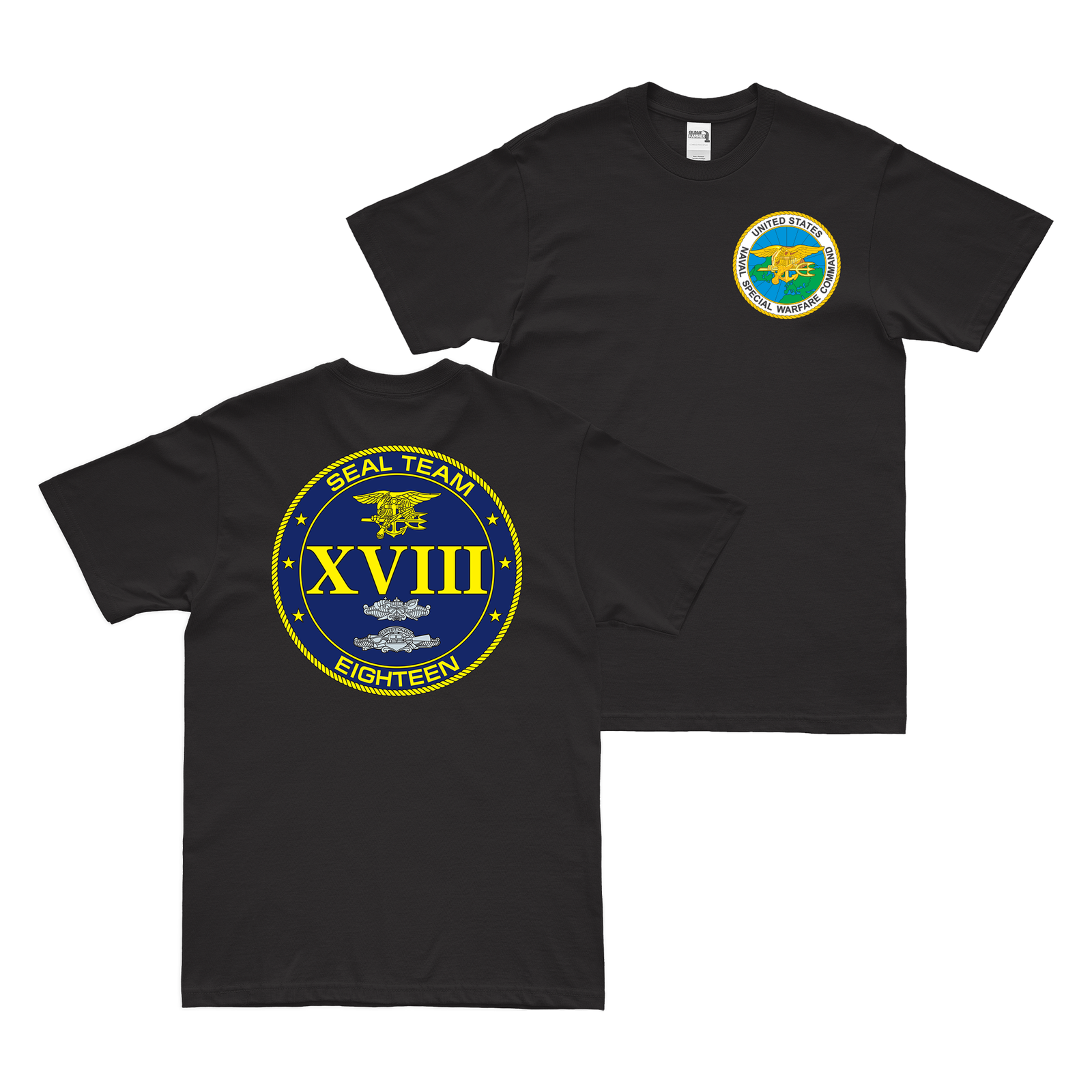 Double-Sided U.S. Navy SEAL Team 18 NSW T-Shirt Tactically Acquired Black Small 