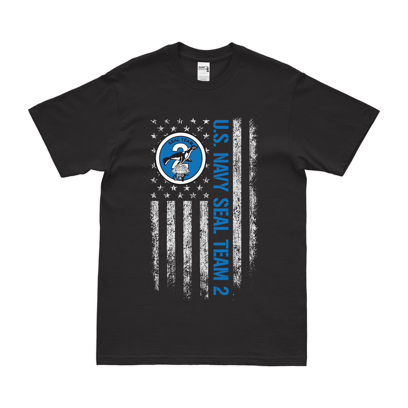 Patriotic U.S. Navy SEAL Team 2 American Flag T-Shirt Tactically Acquired Black Small 
