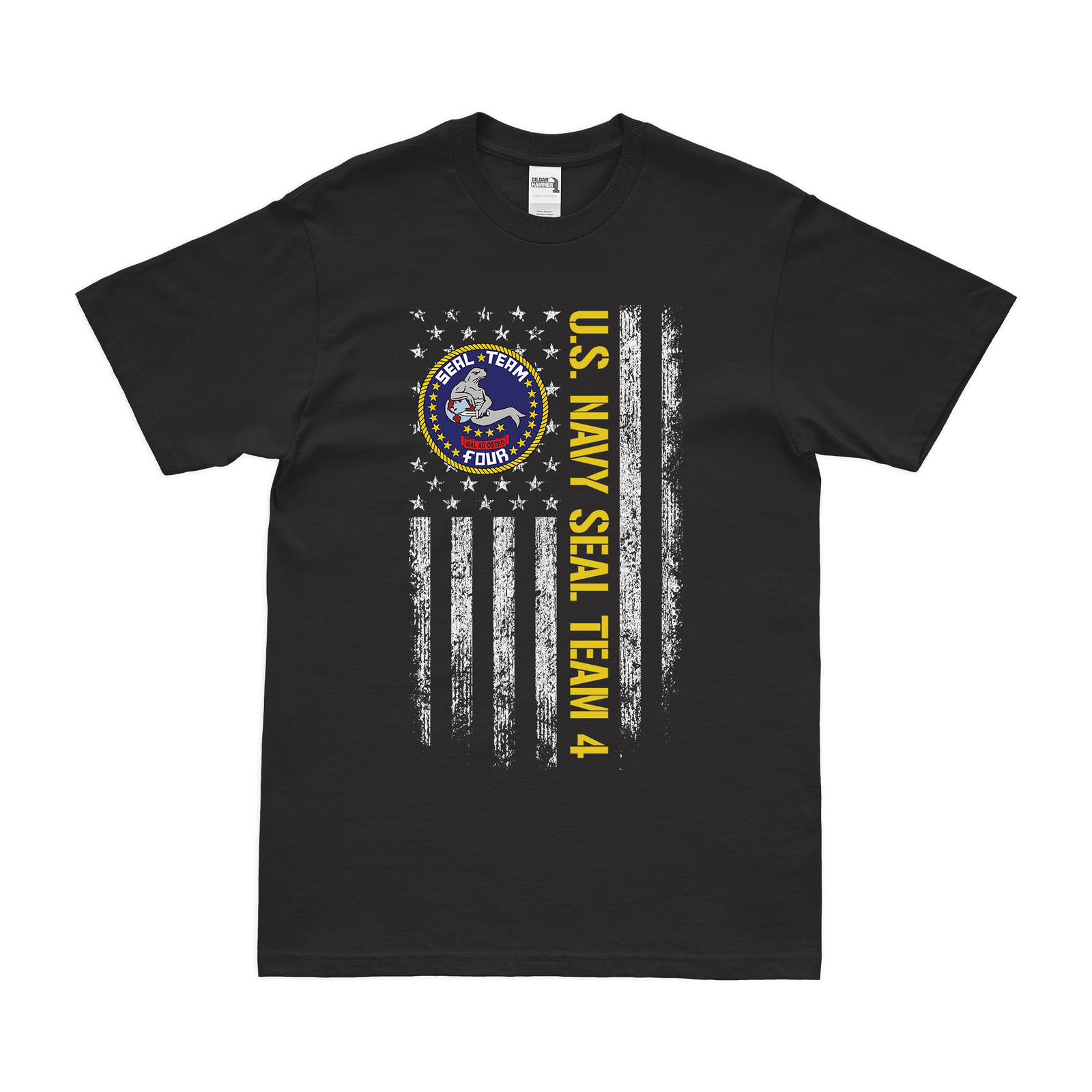 Patriotic U.S. Navy SEAL Team 4 American Flag T-Shirt Tactically Acquired Black Small 