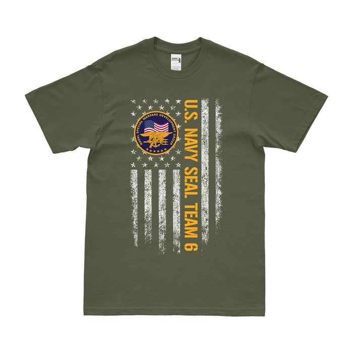 Patriotic U.S. Navy SEAL Team 6 American Flag T-Shirt Tactically Acquired Military Green Small 