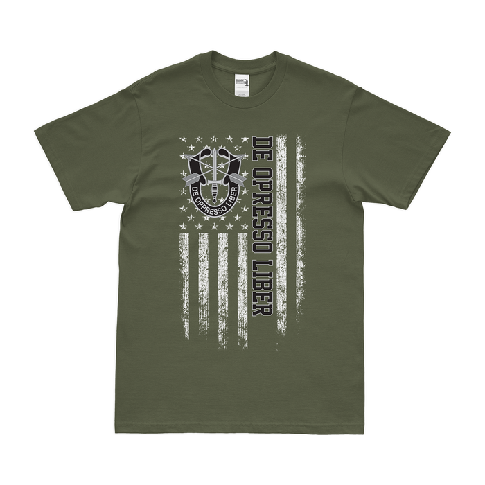 De Oppresso Liber Special Forces American Flag T-Shirt Tactically Acquired Small Military Green 