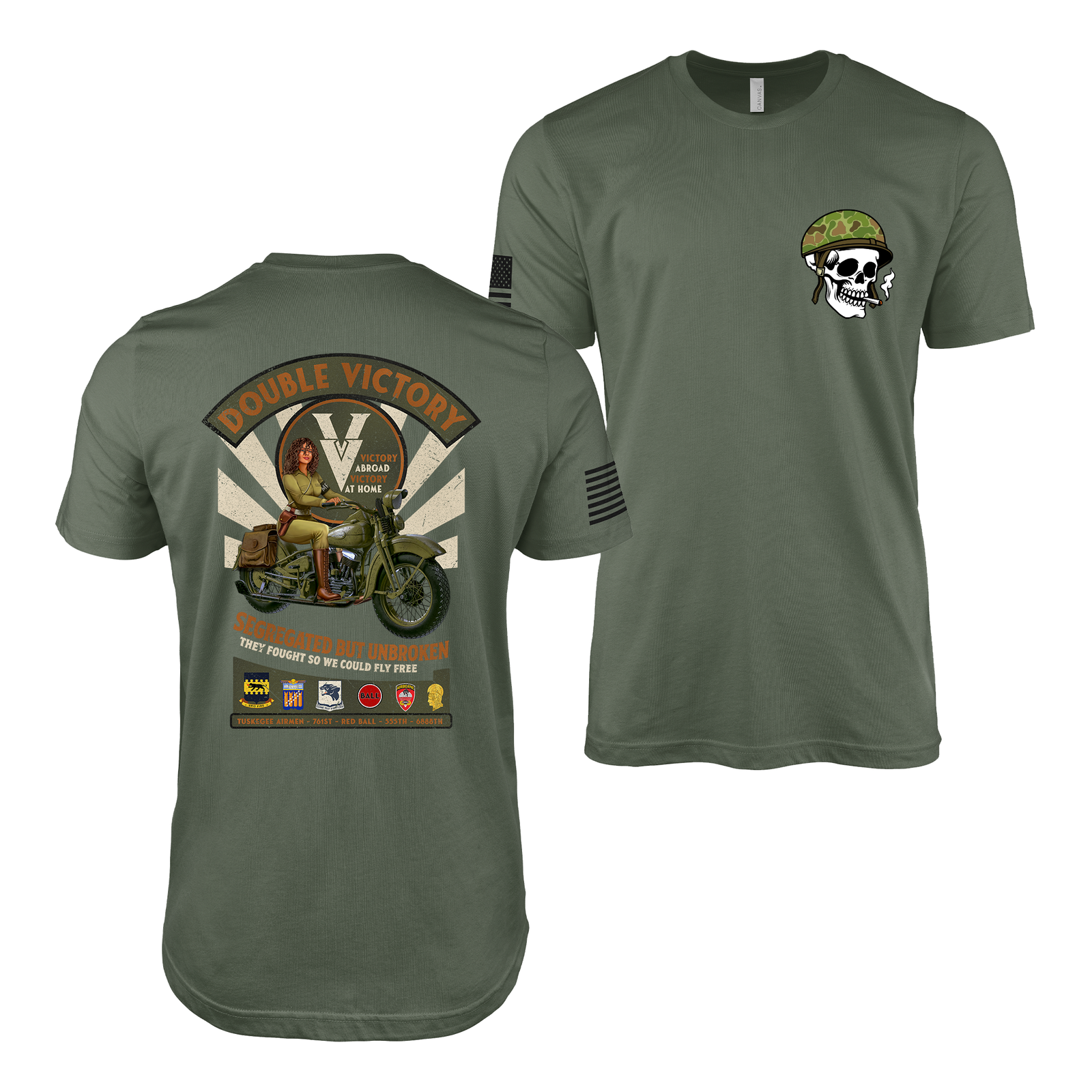 Double V Victory – WW2 MP Pin-Up Girl Saulyna T-Shirt Tactically Acquired Military Green S