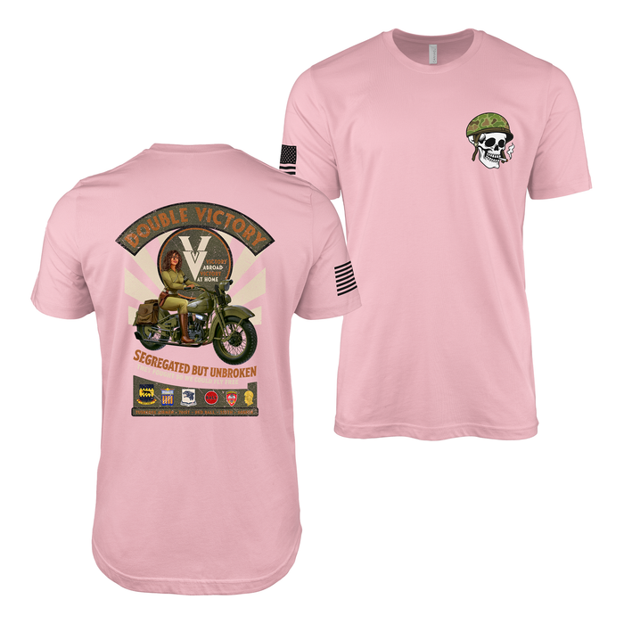 Double V Victory – WW2 MP Pin-Up Girl Saulyna T-Shirt Tactically Acquired Pink Small