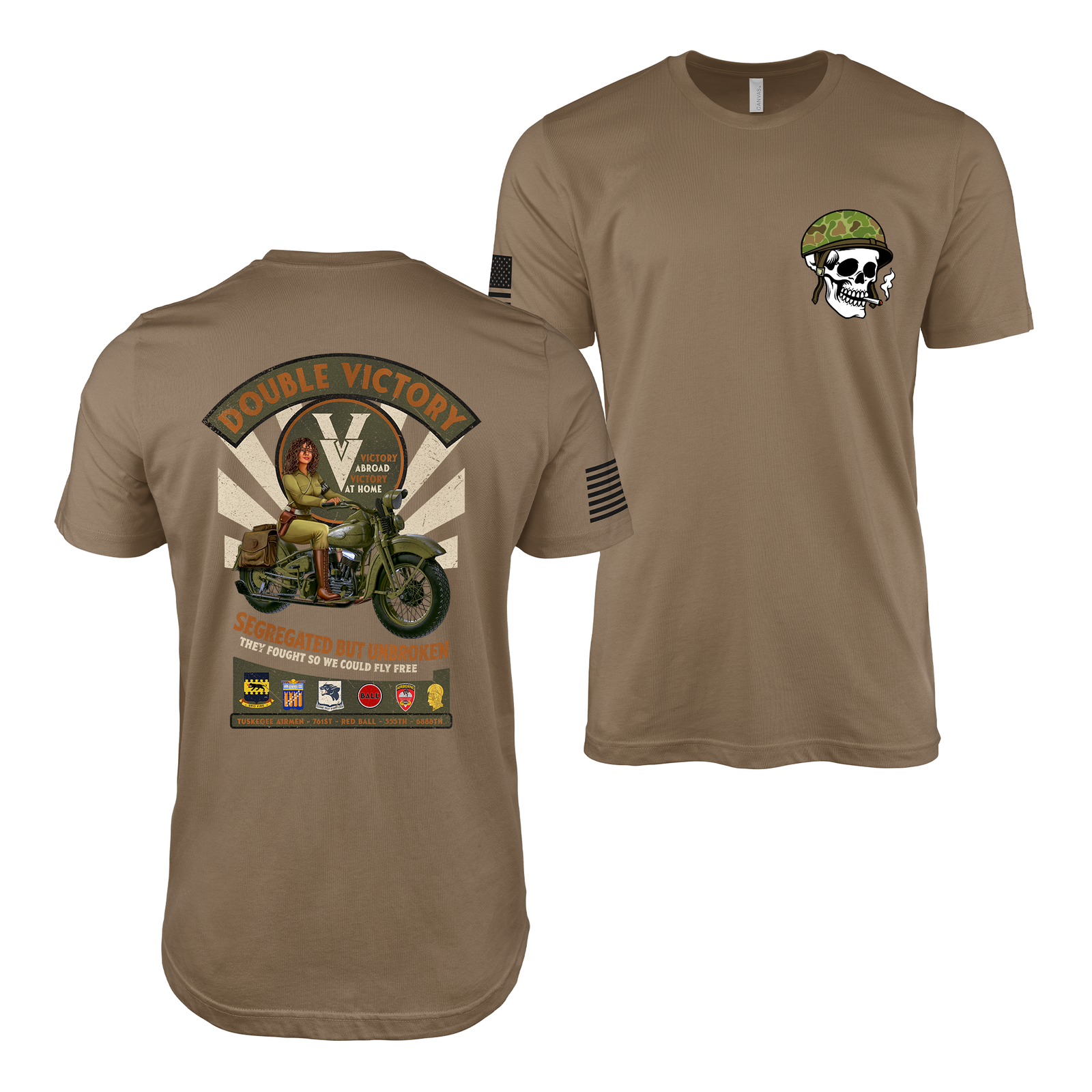 Double V Victory – WW2 MP Pin-Up Girl Saulyna T-Shirt Tactically Acquired Woodland Brown S