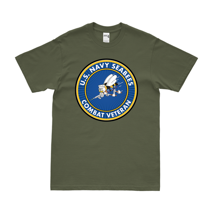 U.S. Navy Seabees Combat Veteran Emblem T-Shirt Tactically Acquired Military Green Small 