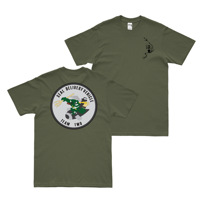 Double-Sided SEAL Delivery Vehicle Team 2 (SDVT-2) Frogman T-Shirt Tactically Acquired Military Green Small 
