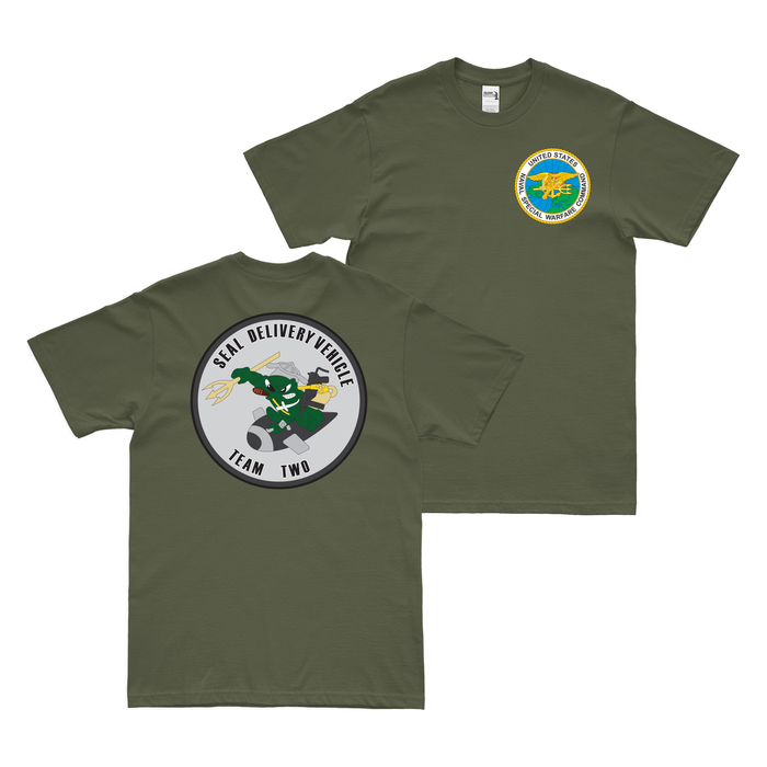 Double-Sided SEAL Delivery Vehicle Team 2 (SDVT-2) NSW T-Shirt Tactically Acquired Military Green Small 