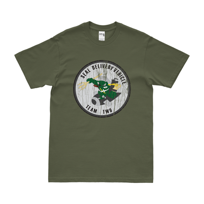 SEAL Delivery Vehicle Team 2 (SDVT-2) Emblem T-Shirt Tactically Acquired Military Green Distressed Small