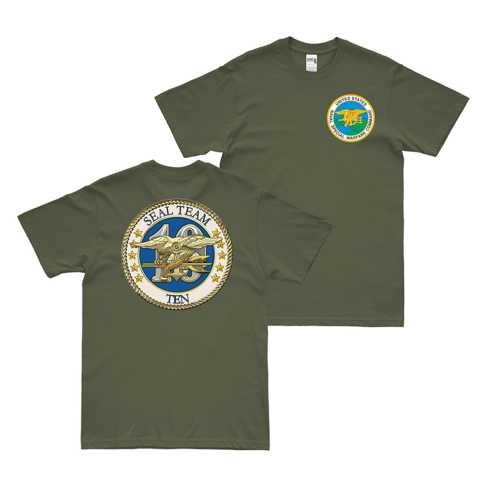 Double-Sided U.S. Navy SEAL Team 10 NSW T-Shirt Tactically Acquired Military Green Small 