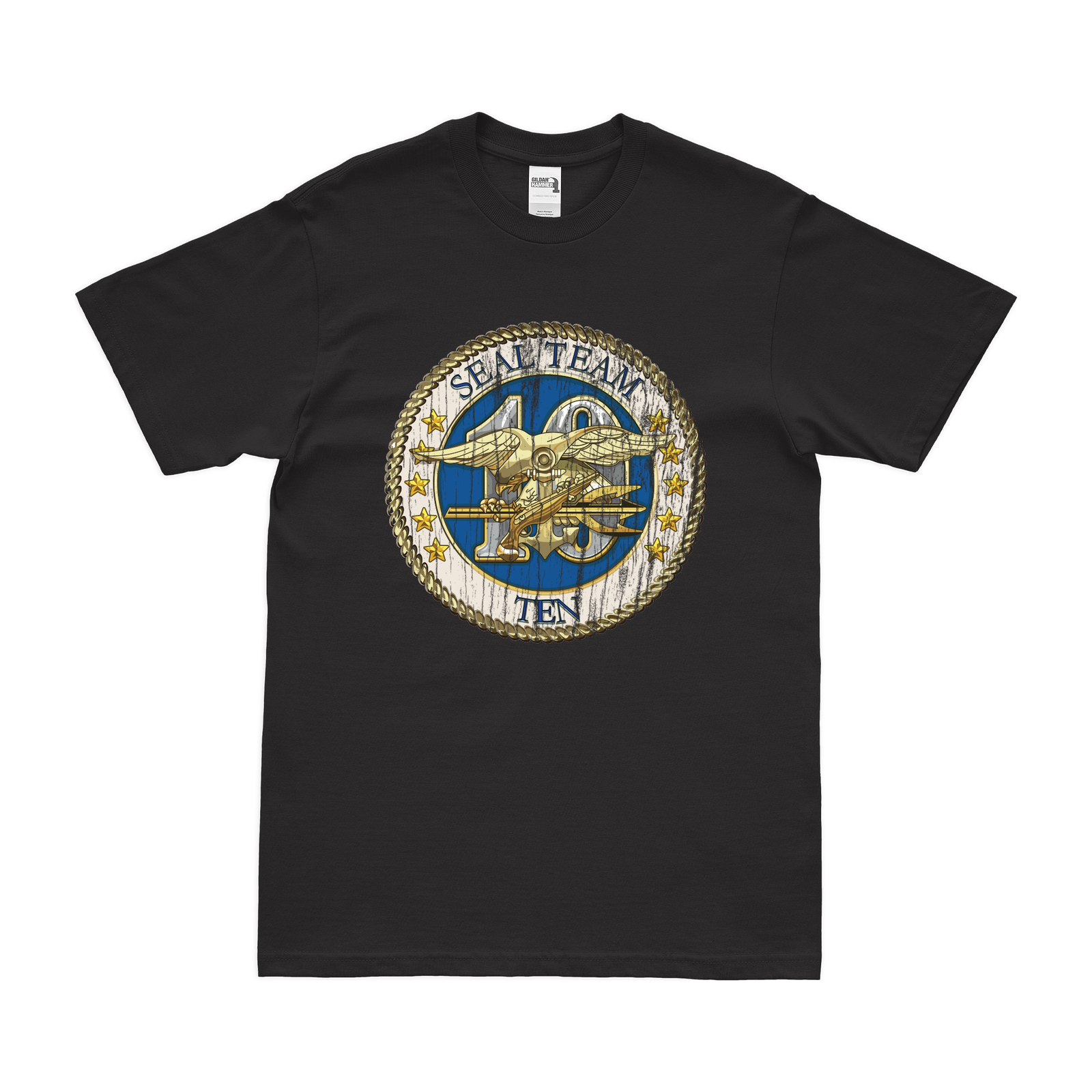 U.S. Navy SEAL Team 10 Emblem T-Shirt Tactically Acquired Black Distressed Small