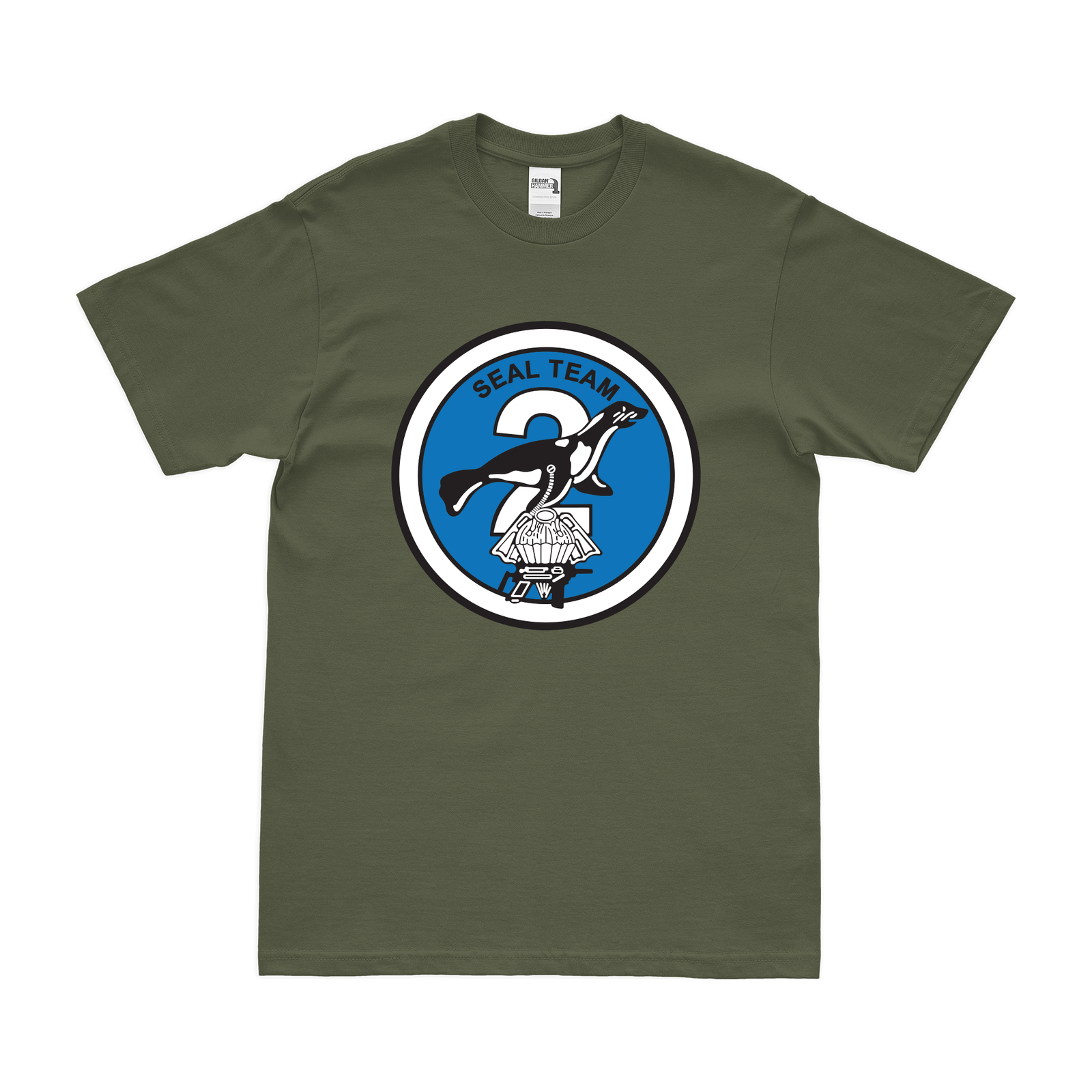 U.S. Navy SEAL Team 2 Emblem T-Shirt Tactically Acquired Military Green Clean Small