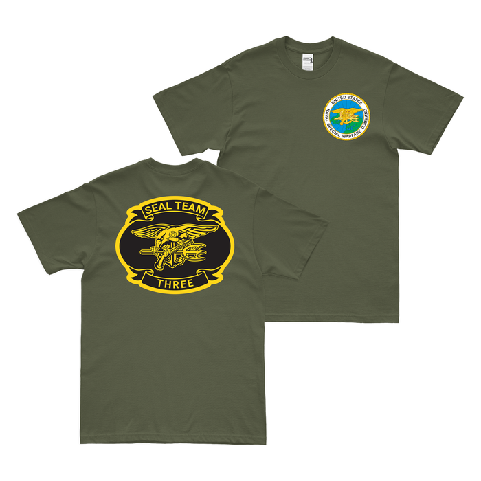 Double-Sided U.S. Navy SEAL Team 3 NSW T-Shirt Tactically Acquired Military Green Small 
