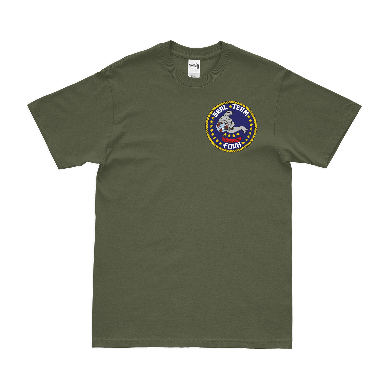 U.S. Navy SEAL TEAM 4 Left Chest Emblem T-Shirt Tactically Acquired Military Green Small 